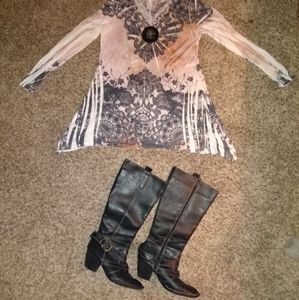White house/ black market dress blouse and BCBG knee high boots